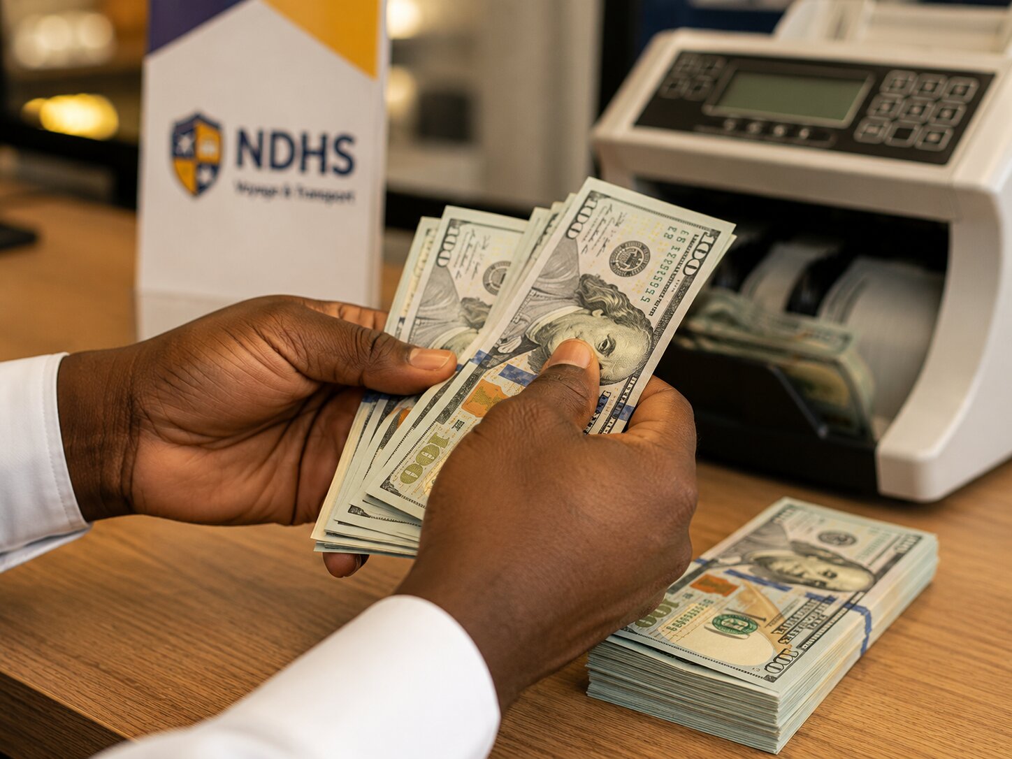 Comptage des dollars au comptoir NDHS