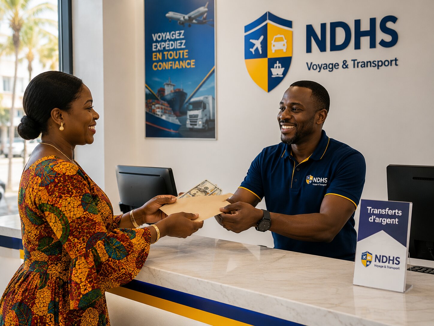 Remise d'enveloppe au destinataire à Dakar — NDHS Voyage & Transport